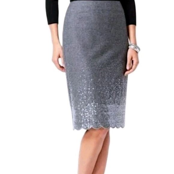Talbots Wool Blend Sequin Pencil Skirt sz 16P Gray Scalloped Hem - Picture 1 of 15